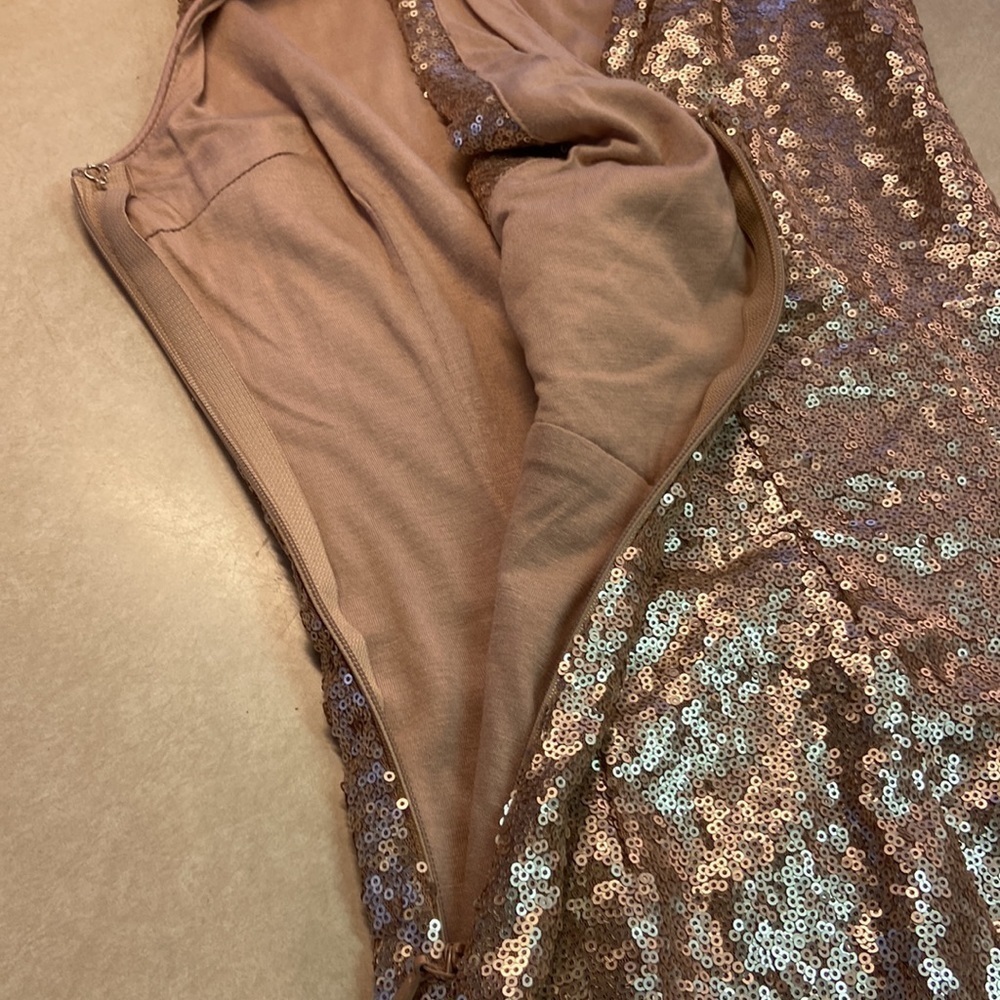 Lulus Sequin Dress New Years Party Sleeveless Rose Gold Bronze Slouch Back S - Picture 5 of 10